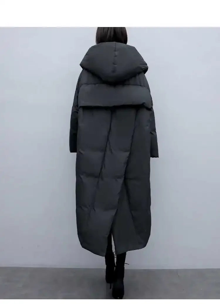 UK Size S(8)-3XL(20) Long Thick Parkas Zipper Hooded Spliced Jackets Women Maxi Warm Loose Coats Pockets Autumn Winter Y2K Coat Warm Parkas Coat