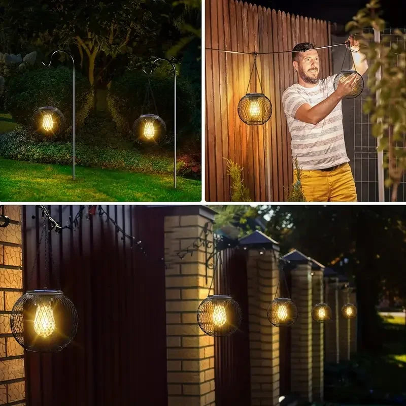 41cm x 15,5cm Solar Garden Lights Outdoor Hollow Diamond Pattern Projection Lantern Waterproof Decorative Hanging Lamp for Yard Pathway Decor