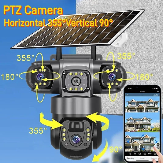 NEW V380 PRO 3 Lens IP Solar Camera HD 15 MP Outdoor Waterproof CCTV Night Vision Two-Way Audio Camera Mobile Tracking 4G IP Camera Home Office Factory Security Systems
