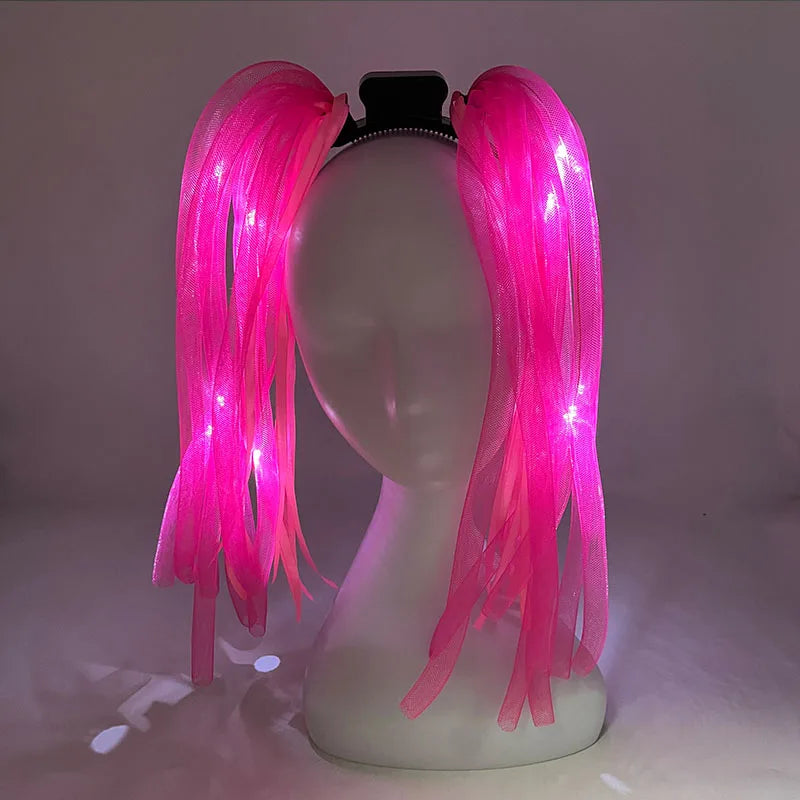 2 PCS Set Headbands + Glasses Rave Party  Luminous Flashing Noodles Headband Light Up Braid Headband Girl Women Bar Club Night Show Headwear Supplies
