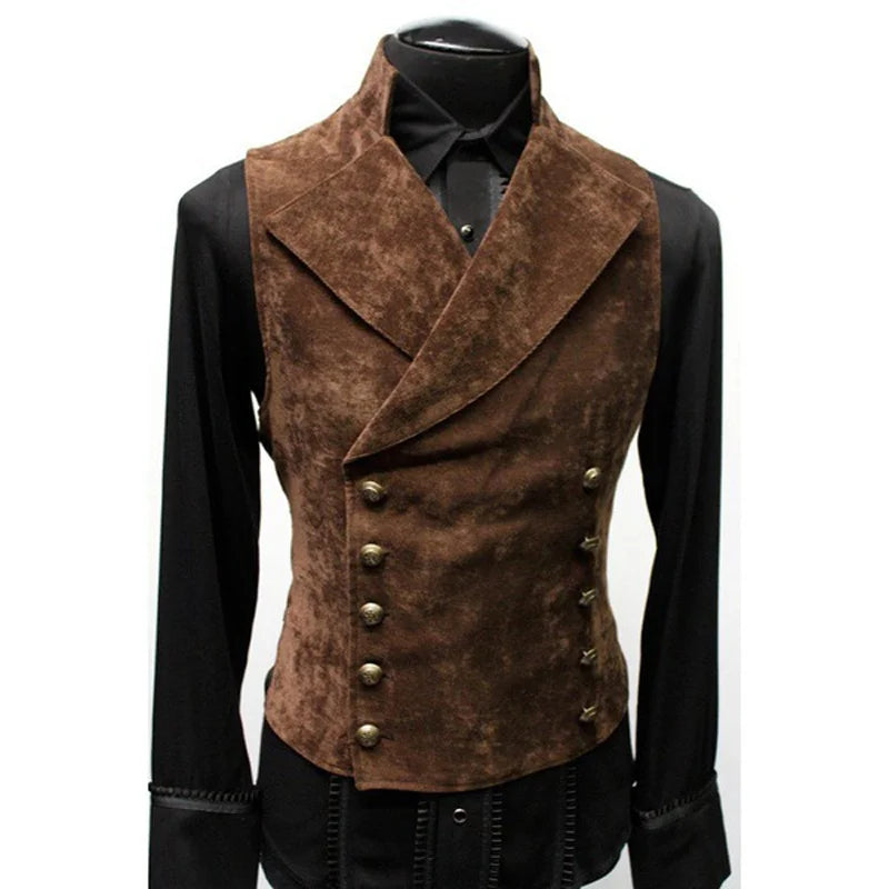 S-4XL UK Plus Size Men's Gothic Vest Costume Gothic Men's  Breasted Waistcoat Double Vest Victorian Waistcoat Tool Male Apparel Accessories