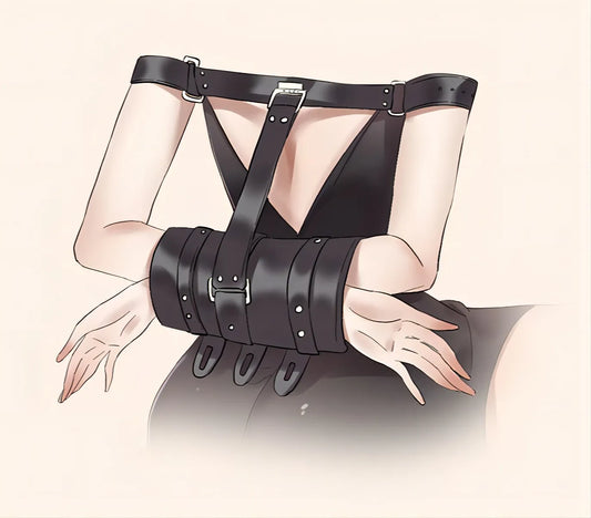 Leather Bondage Handcuffs, BDSM Armbinder Restraint ,Arms Behind Back Straitjacket,Sex Toys For Couples