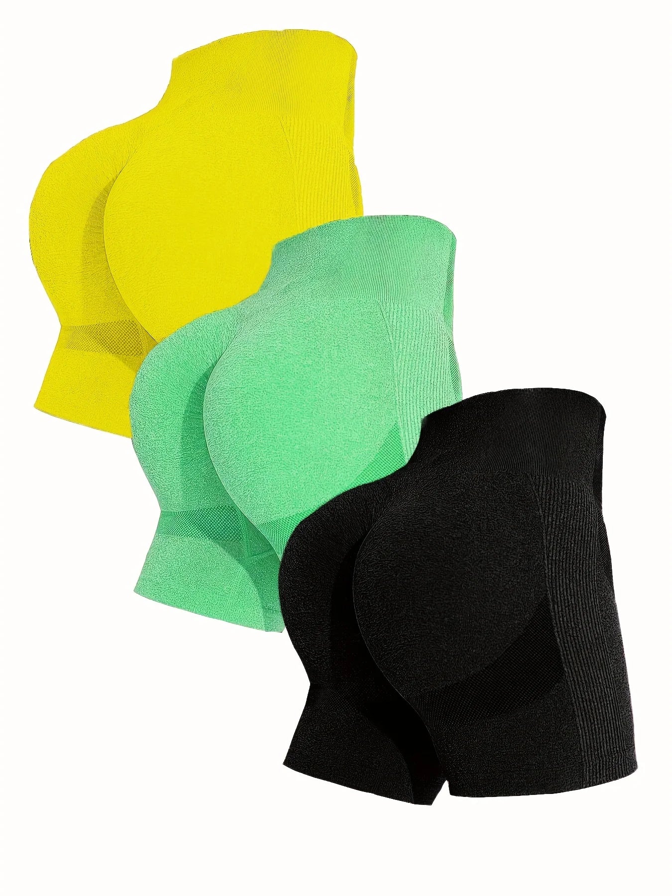 NEW Arrivals 3 Counts Women's Fitness Sportswear High Waist Tummy Control Yoga Shorts High Elastic Fitness Sportswear Outdoor Running Gym Shorts Sports Supplies