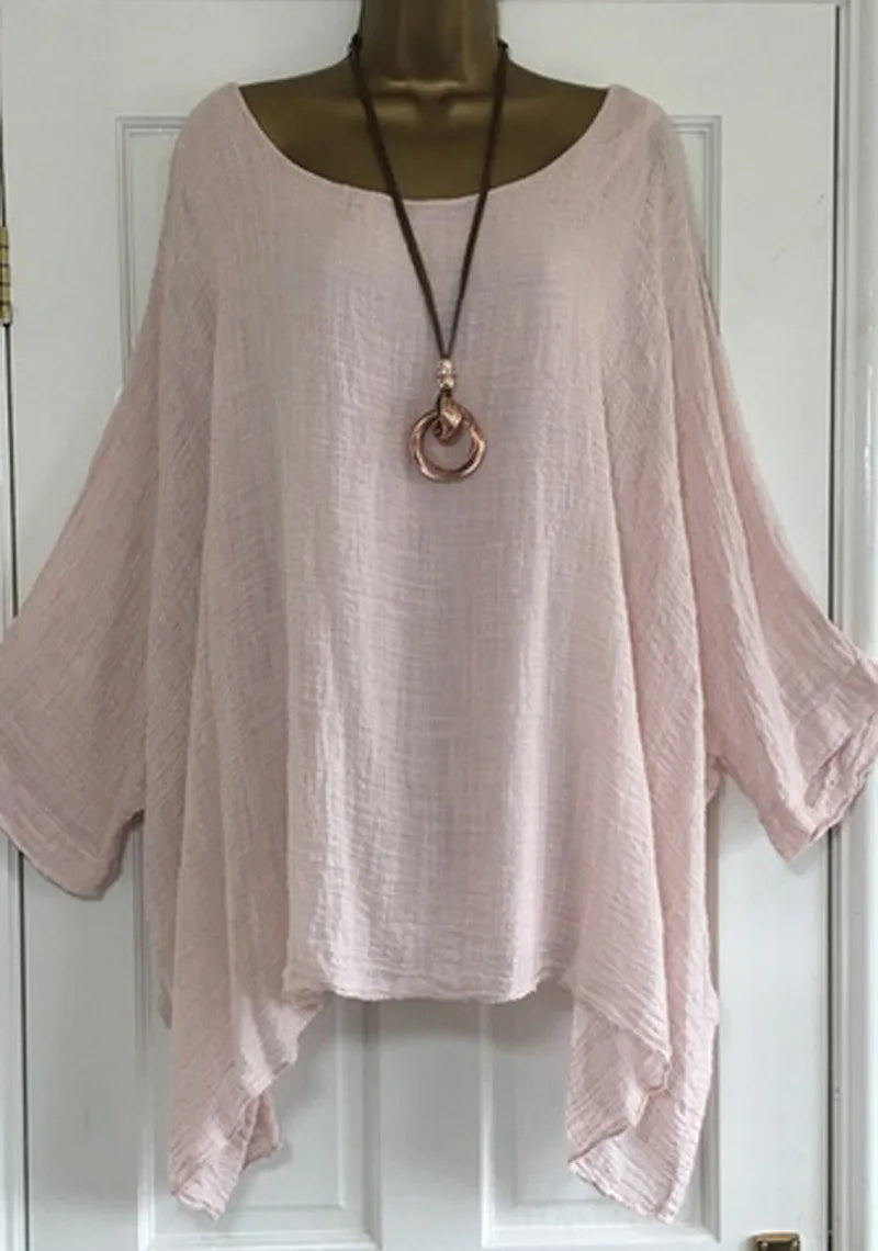 Plus Size Autumn Women s Clothing Fashion Batwing Sleeve Solid Color Loose O-Neck 3/4 Sleeve Casual Elegance Femme Blouse Ladies Top