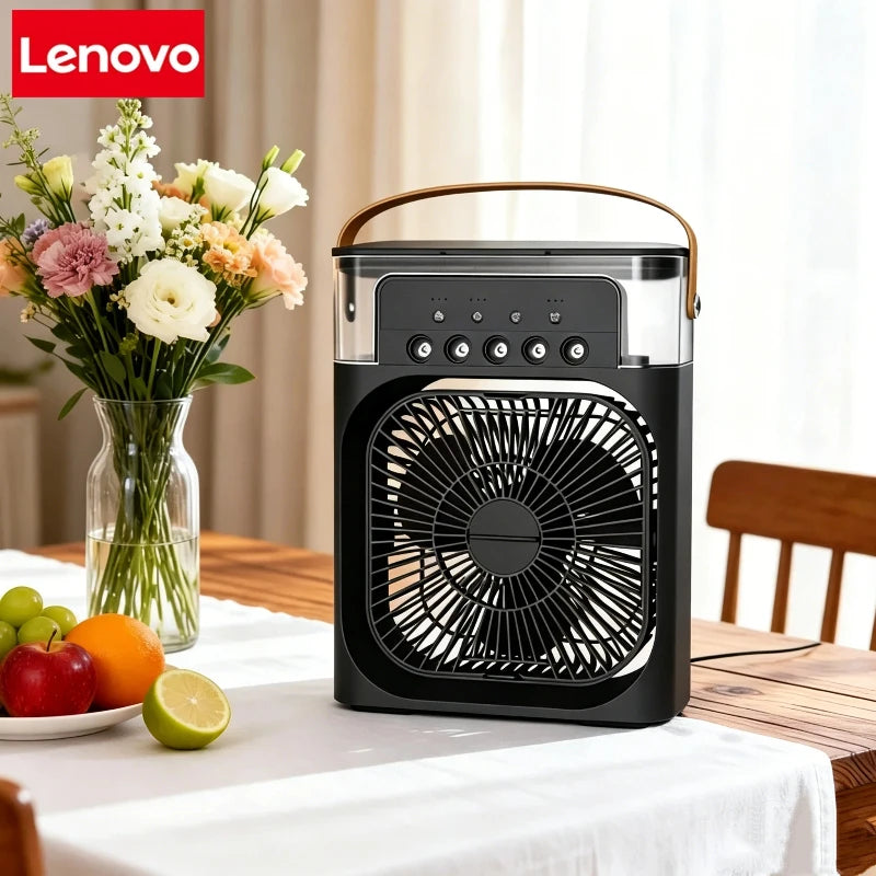 Original LENOVO 3 in1 Fan Air Conditioner Household Medium Whirlwind Turbo Air Cooler Led Night Light Portable 5 Nozzles Humidifier Air Adjustment Water Mist Fan Office Home Fan Air Cooling Supplies.