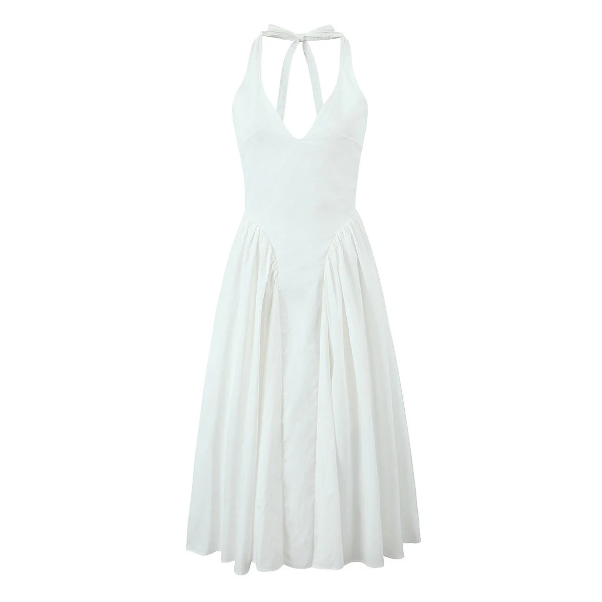 7 Colors  Sexy Backless Elegant Halter Dress For Women Low Waist A-line Midi Summer Evening Party Dresses Cotton Gowns