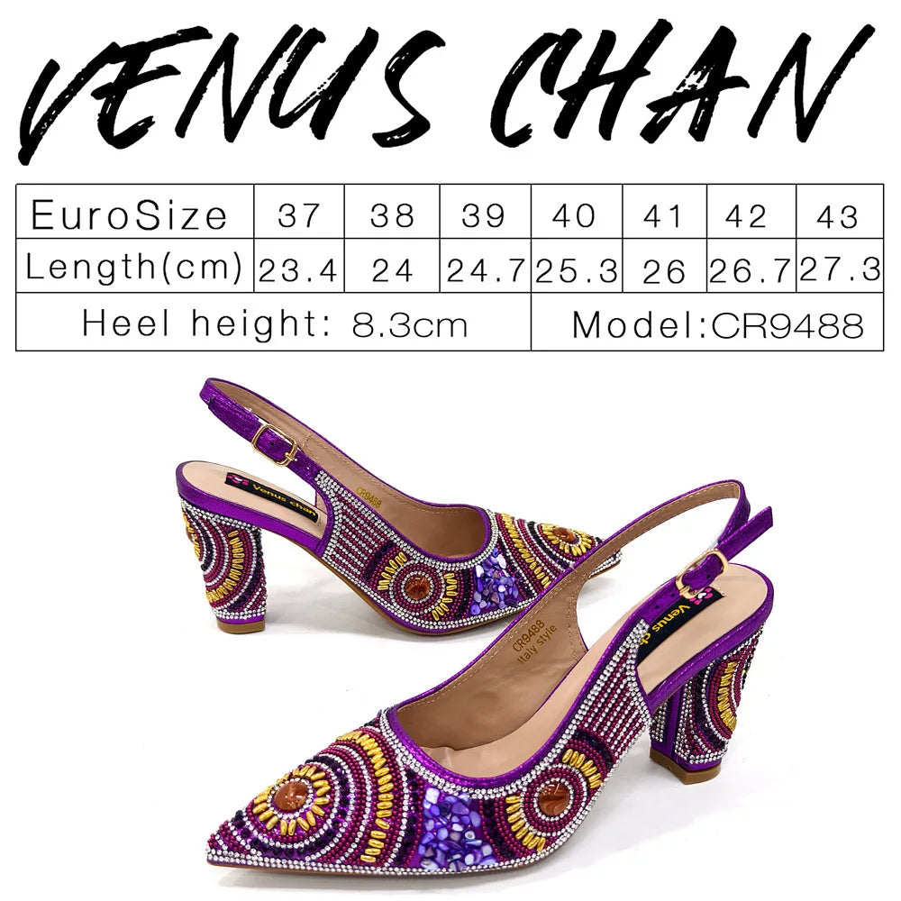 8 Colors High-End Matching Women's Luxury Shoes with Diamond Hard Box Bag Popular in Nigeria Evening Wedding Party Women's High Heels Shoes Apparel Sets