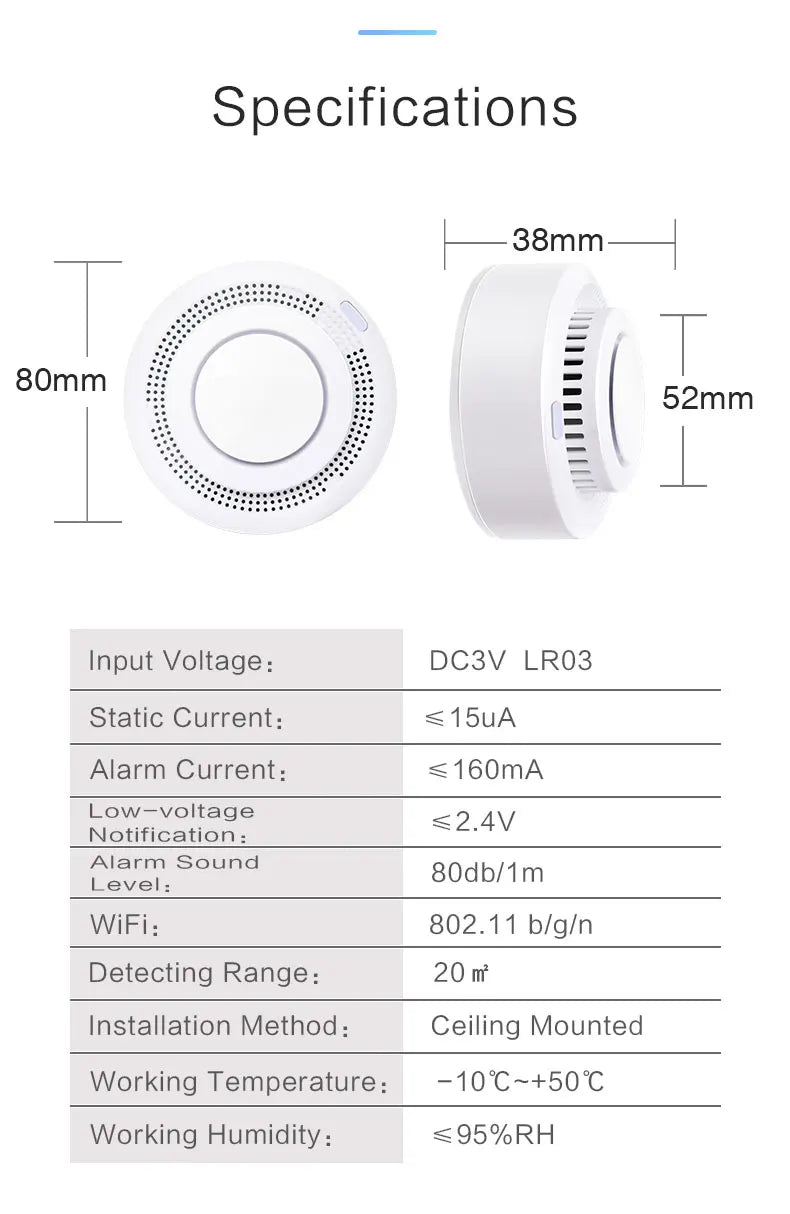 1/2/3/4//5 PCS Set Wi-Fi APP Control Remote Smoke Detector Wireless Photoelectric Sensor Fire Alarm Home Kitchen Hotels Business Mall Factory Security System Work with Smart Life Alert Sound Alarm