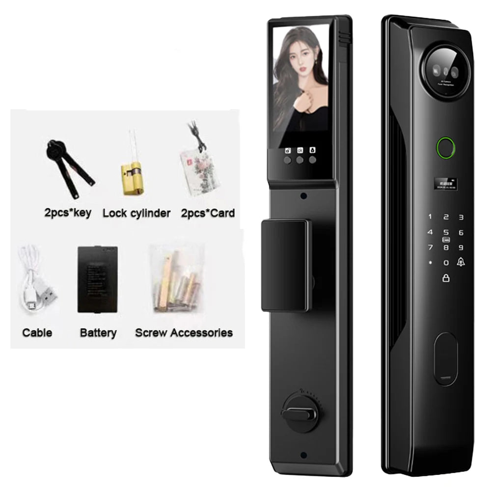 NEW 4 in 1 TUYA 3D Facial Recognition App WI-FI Password Fingerprint IC Card Portable Visual Doorbell Monitoring Camera Electronic Door Lock Home Apartments Office Security Supplies