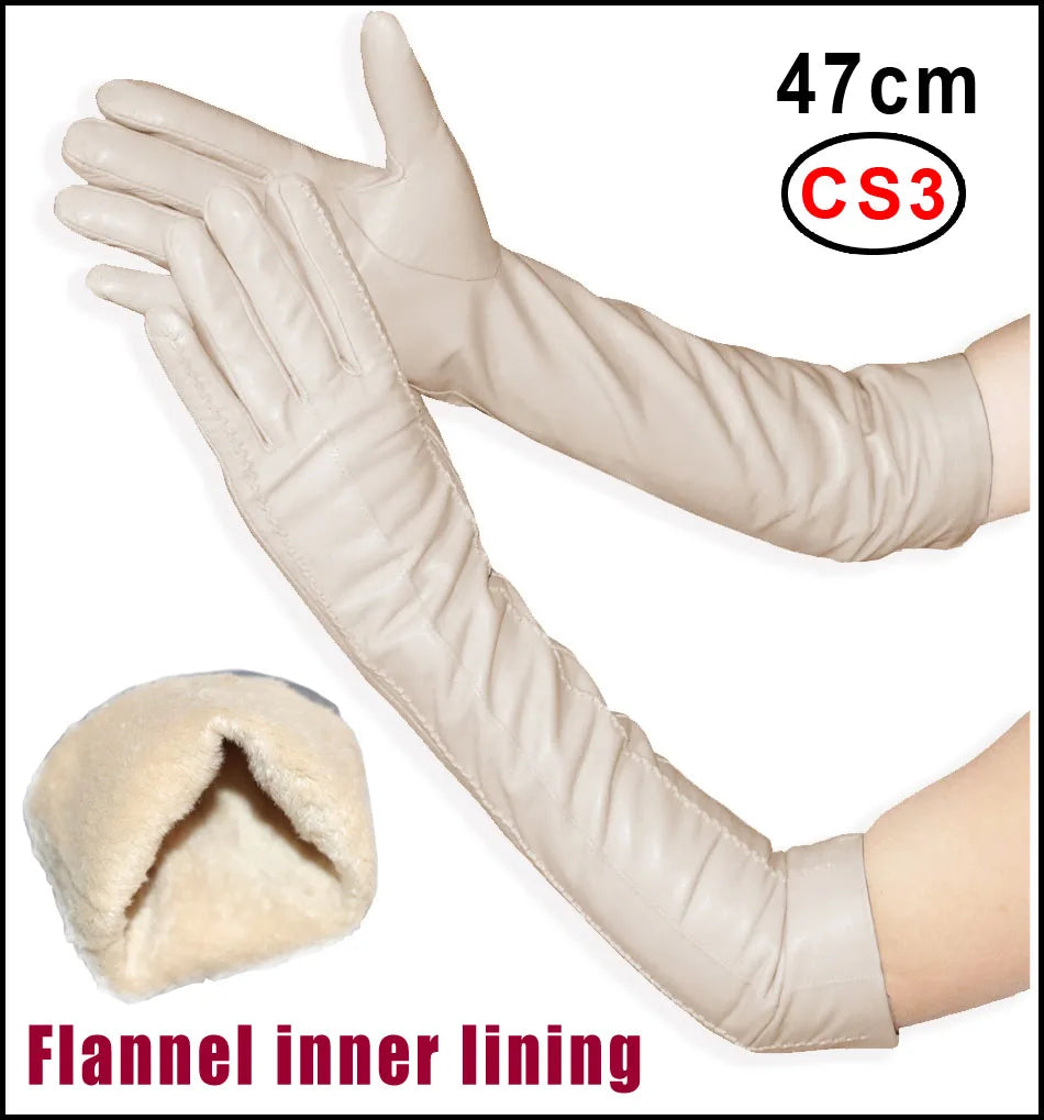 NEW Arrivals  Genuine Real Leather Gloves 100% Sheepskin Long Gloves Women's Winter Warm Fleece Lining Over Elbow Arm Sleeves Color Ladies Fashion Apparel Accessories