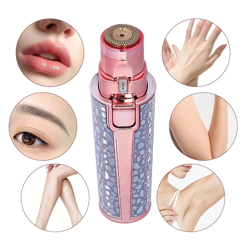2 In1 Rechargeable Facial Silver Color Wireless Electric Hair Removal and Eyebrow Shaver - Face Lips Body Painless Facial Razor with Built-In LED Light USB Charging Women Beauty Salon Devices
