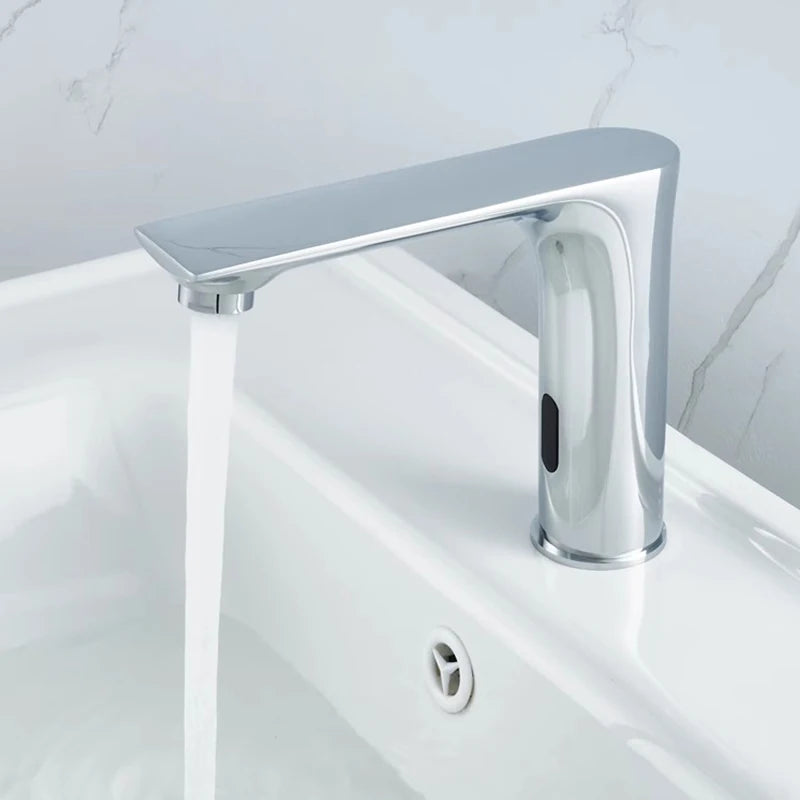 NEW 3 Colors Automatic Sensor Touchless Bathroom Faucet, Modern Basin Faucet for Sink 1 Hole, Waterfall Single Hole Bathroom Sink Faucet Home Bathroom Kitchen Washing Accessories