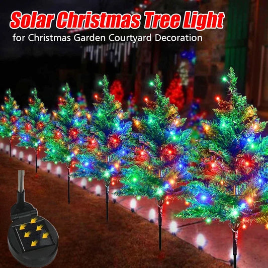4PCS Outdoor Decoration Christmas Tree Lights Solar Rechargeable Simulation Pine Tree 20 LED Lawn Lights Garden Decoration Lamp