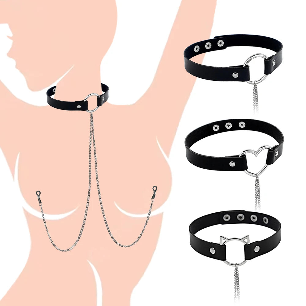 1pc Nipple Ring With Choker Necklace Punk Style Long Chain Nipple Barbell Piercing Jewelry