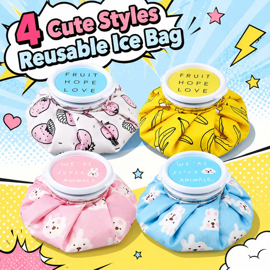 4 Styles Reusable Ice Bag, Cute Portable Cooling Ice Pack, Leakproof Cold Water Bag for Home Outdoor Sports Travel
