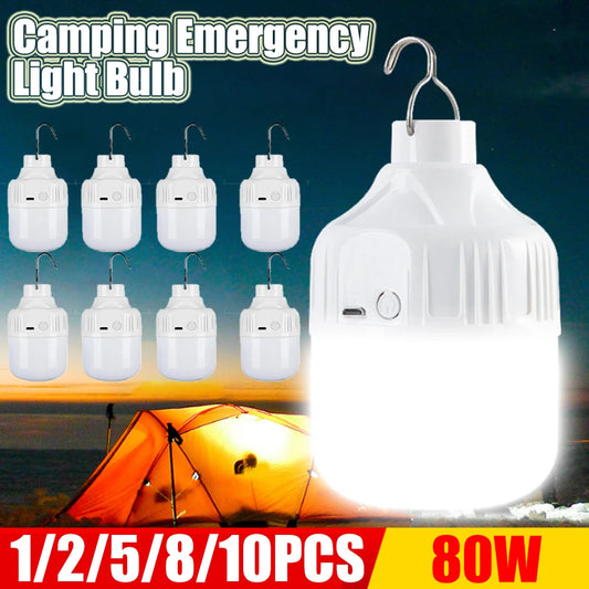 NEW Arrivals 5-10PCS Set High Power LED Camping Light Waterproof USB Rechargeable Portable Lamp for Outdoor BBQ Hiking Emergency Hunting Power  ﻿