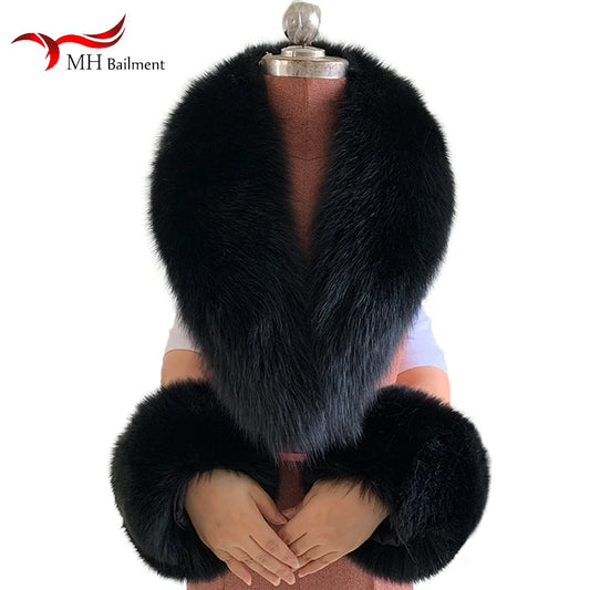 NEW Arrivals 6 Colors Set Women Winter 100% Natural Fox Fur Scarf Jacket Fur Collar Authentic Neck Scarves And Cuff Set Luxury Fox Fur Warm Neck Warmers Ladies Luxury Fashion Apparel Accessories