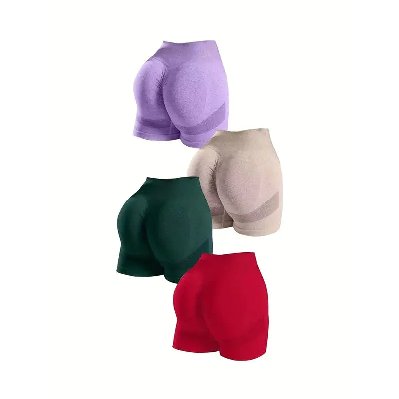 Yoga Basic 4pcs Marled Knit Scrunch Butt Wideband Waist Seamless Sports Shorts