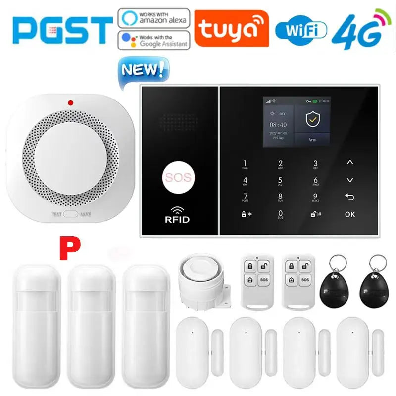 NEW HOT SALE 4G PG108 TUYA APP Control Alexa Voice Google WI-FI Support Home Alarm Anti-Theft System Smart Life APP Camera  SOS One Click Help Wireless Safe Security for House Villa Business Shops 433MHz