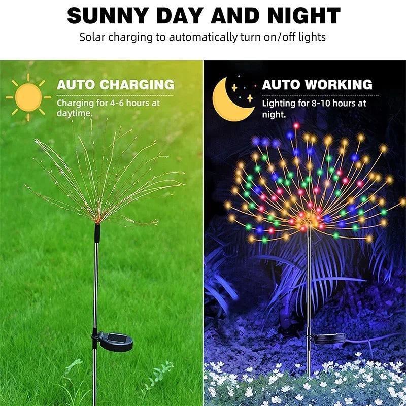 2/4Pcs Solar LED Firework Fairy Light Outdoor Garden Decoration Lawn Pathway Light For Patio Yard Party Christmas Wedding