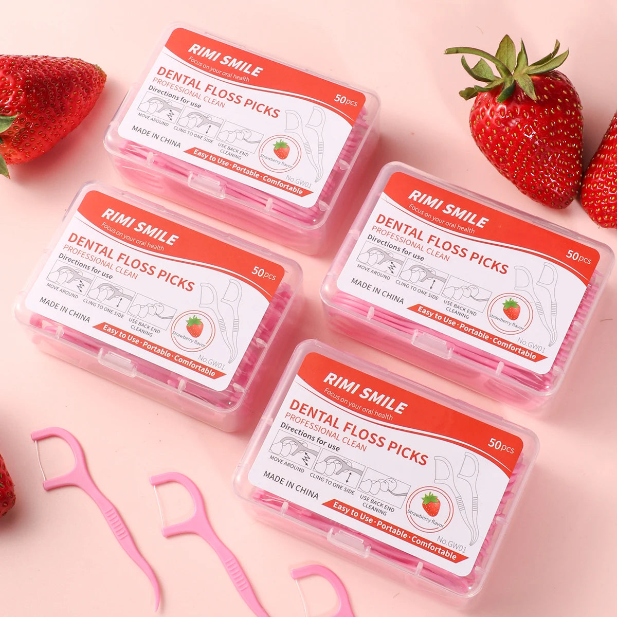 NEW 600PCS Set Strawberry Flavored Dental Floss Picks - Fresh Mouth High Aesthetic Pink Disposable Oral Care Hygiene Accessories