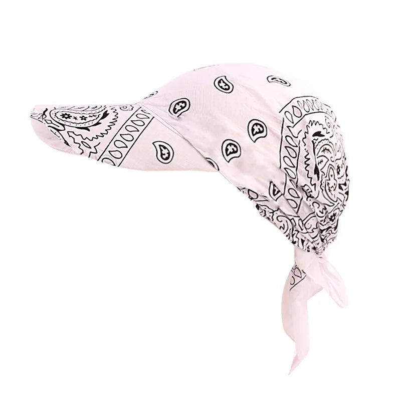 New Arrivals Women Female Cotton Paisley Head Scarf Visor Hat With Wide Brim Sunhat Summer Beach UV Protection Sun Hats Adjustable Baseball Bandana Cap Girls Ladies Summer Fashion Apparel Accessories Supplies