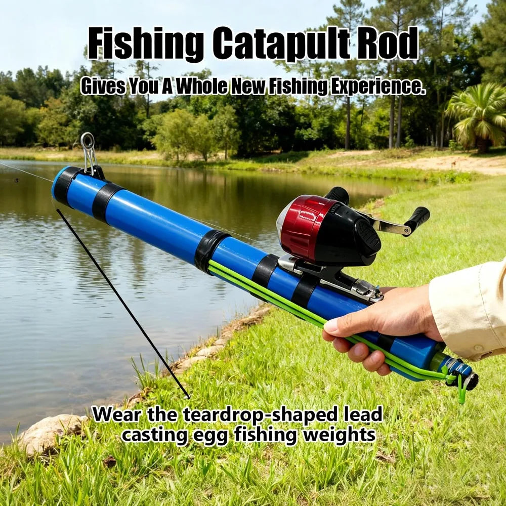 NEW Set Compact Fishing Catapult Rod Extendable Portable Fish Bait Launching Equipment Sturdy Lightweight Catapult Fishing Reel for River Lake Fishing