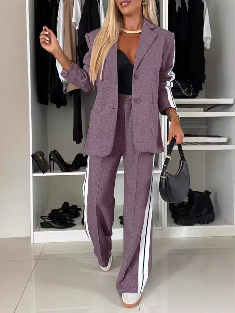 7 Colors S-3XL UK Size 2PCS Set Autumn And Winter New Long Sleeves Suit Italian Women's Suit Fashion Pimp Stitching Pants Pocket Female Office Lady Blazer Outfit Girls Ladies Fashion Clothing Products