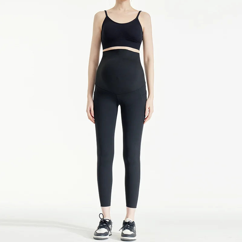 NEW Arrivals Black/Gray Color Maternity Bottoming Pants Spring and Fall Models Spring and Summer New Maternity Yoga Shark Pants Pockets Maternity Pants Ladies Sports Clothes