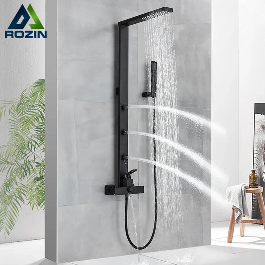 Rainfall Bathroom Shower Faucet White Black Wall Mounted Spa Massage Column Systems 4 Modes Mixer Tap Bathtub Spout Set