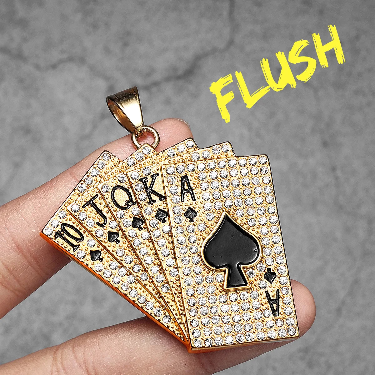 For Poker Lovers Lucky Poker Rhinestones Flush Gemstone Men Necklaces With Pendant Stainless Steel Jewelry Women Punk Hip Hop Accessories Gifts