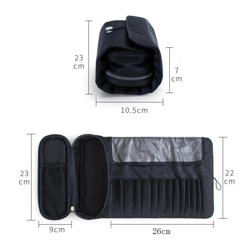 NEW Arrivals Make-Up Bag Women's Cosmetic Brush Bag Travel Organizer Makeup Brushes Fold Tools Rolling Bags Waterproof Nylon Makeup Case Women Cosmetic Accessories