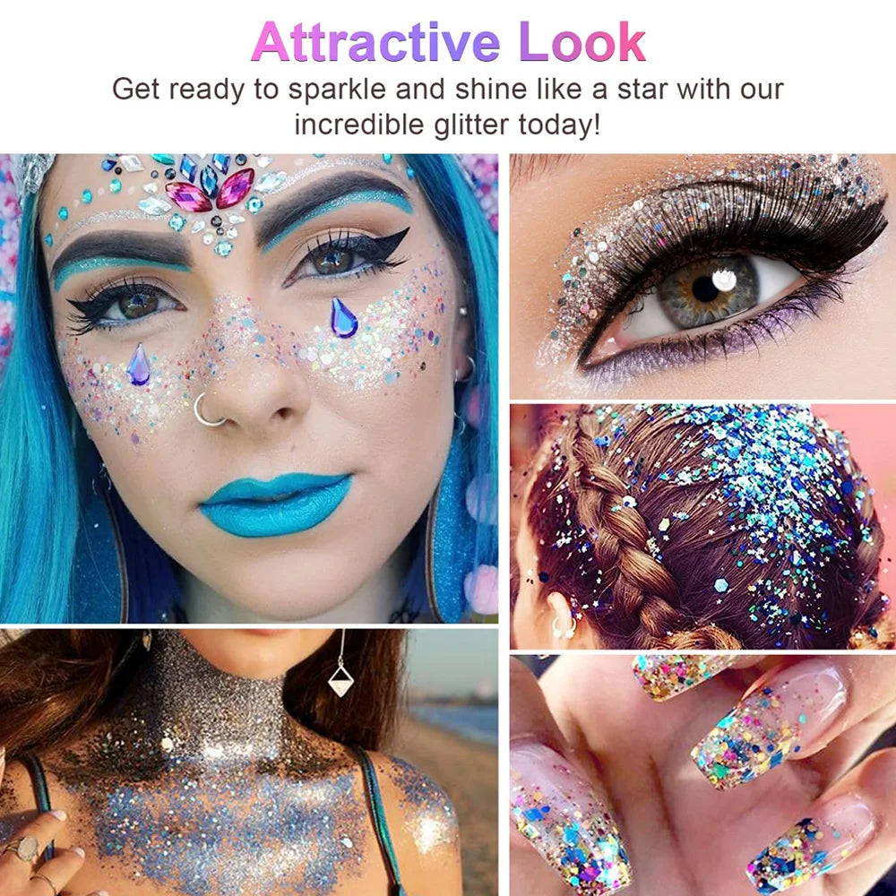 9 Pack Face Glitter Gel Mermaid Sequin Chunky Glitter Bar Makeup Lip Hair Eyeshadow Body Glitter Glue For Party Festival Makeup