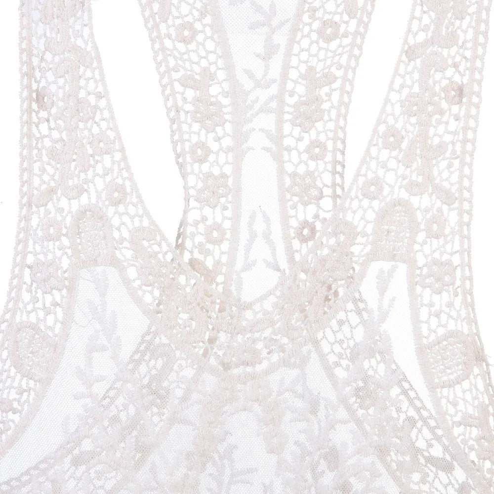 NEW Arrivals Sexy Swimwear Women White Lace Crochet Beach Dress Bikini Cover-Ups Summer Tunic Bathing Suit Sunshade Ladies Beach Mini Dress