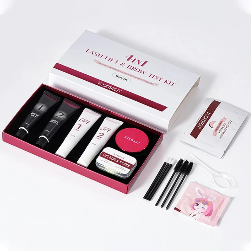 4 IN1 Set Lash Lift and Tint Kit Eyelash Lifting Brow Tint Dye Eyes Makeup Tools Patch With Glue Balm Coffee Black