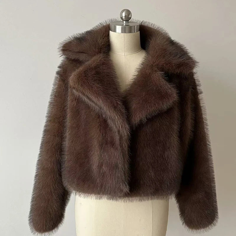 NEW Arrivals 3 Colors Luxury Brand Autumn Winter Women Fur Coat Women Short Lazy Wind Fox Fur Jacket Snow Clothes Evening Party Nightclub Outfit Cropped Fluffy Casaco De Pele Feminino