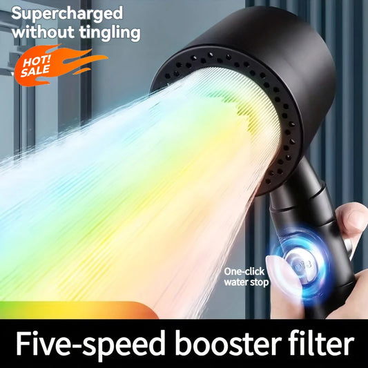 NEW Arrivals 5 Modes Full Set Handheld Powerful Shower Head New High Pressure Water Saving Filter Shower Head With One Button Stop Water Saving High Pressure Home Bathroom Accessories