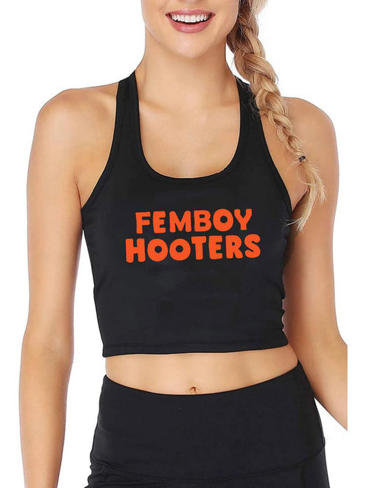 NEW Arrivals Femboy Hooters Text Fashion High Street Style Crop Top Women's Sexy Training Tank Tops Gym Fitness Camisole Outdoor Hiking Running Cycling Sports Tops