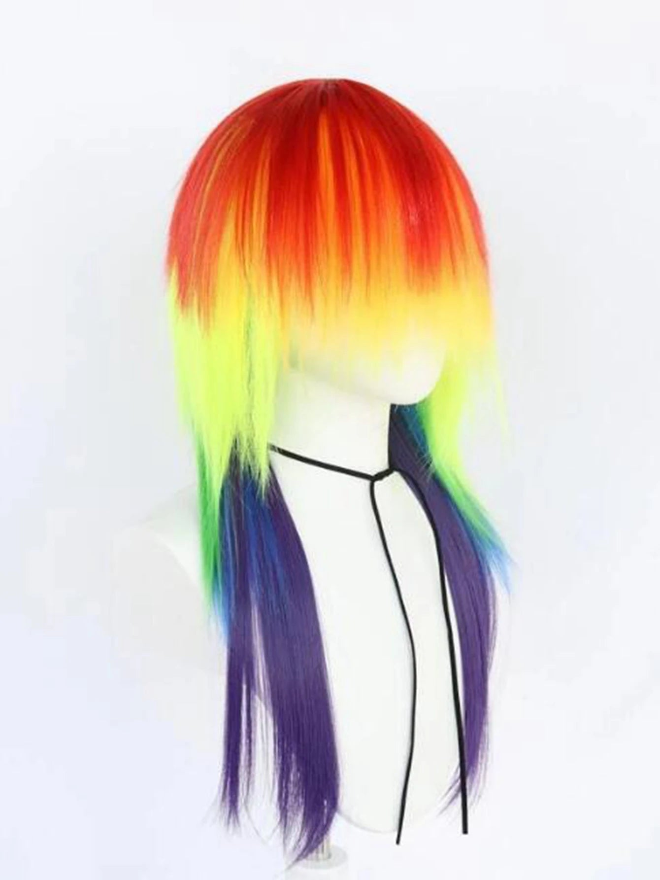 Cosplay Wigs Long Straight Layered Rainbow Hair Wigs Synthetic Fiber Hair Replacement Wigs For Halloween Costume Party Wig