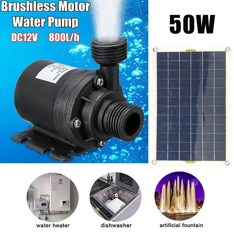 NEW Arrivals 800L/H Solar Water Pump 12V Brushless 50W Solar Panel Power Storage Energy-Saving Aquarium Tank Pump Working Constantly Home Outdoor Indoor Supplies