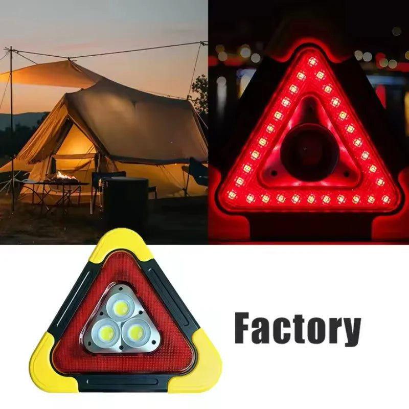 NEW Tripod Warning Light LED Multi-Function Car Emergency Light USB Phone/Solar Charging Car Triangle Safety Warning Sign with Camping Light Car Accessories