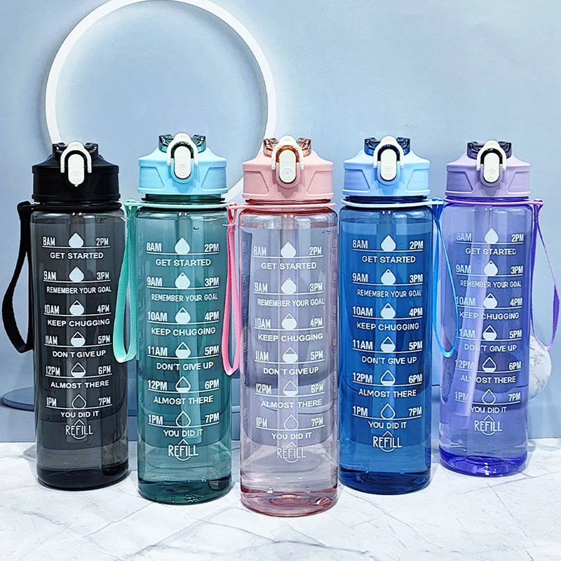 5 PCS Set Sports Water Bottle with Time-Tracking Straw Leak Proof Locking Flip Cover for Easy Carry Ideal for Outdoor Adventures