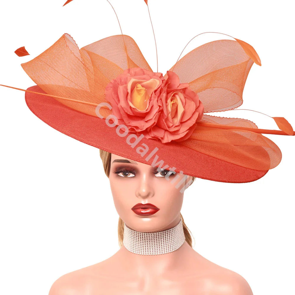 15 Colors Flower Big Royal Ascot Race Ladies Fascinator Luxury Hat Elegant Women Evening Wedding Party Business Dinner Opera Concert Red Carpet Headpiece Bride Wedding Headwear Apparel Accessories