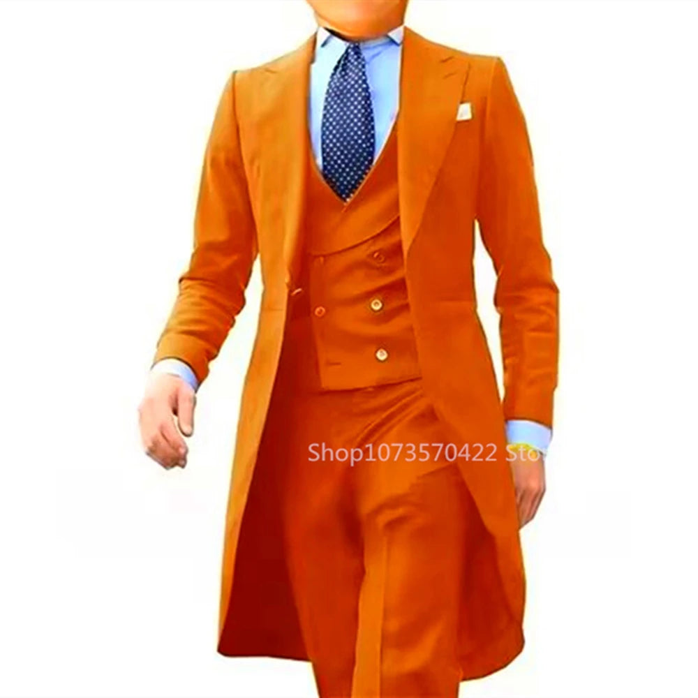 Low-Price Sales are Limited NEW 3PCS Set  7 Colors S-6XL PLUS SIZE Gentleman Luxury Wedding Evening Party Men Long Tail Coat Formal Groom Tuxedos Prom Male Suits Fashion Clothing Set Jacket Pants Vest