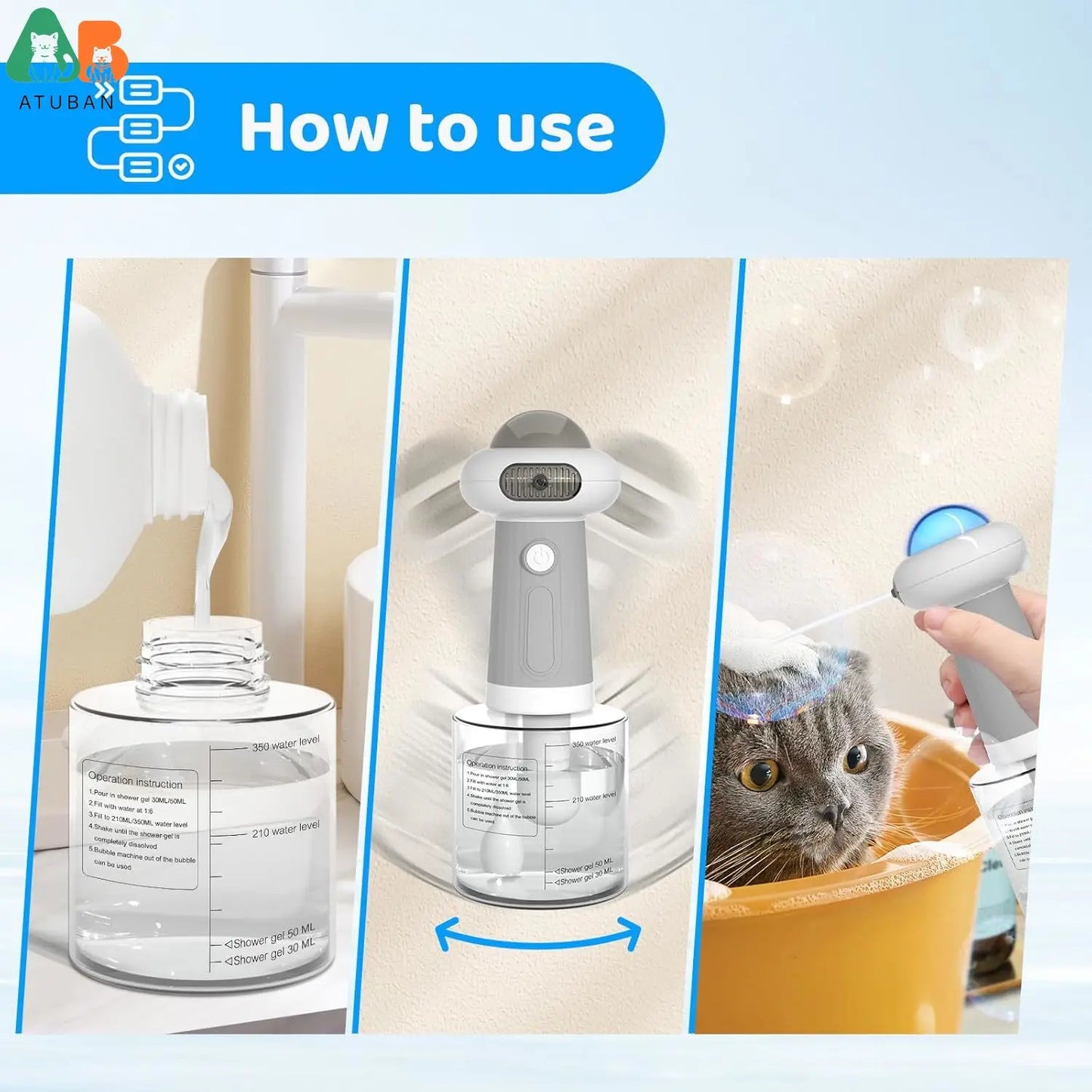 Dog Shampoo Dispenser, UFO Dog Shampoo Sprayer, Electric Foaming Shampoo Dispenser for Dog and Cat Washing, for Bathtub