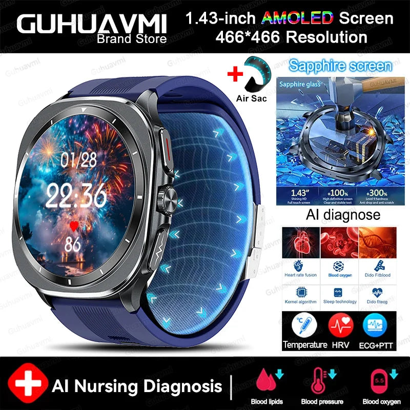 NEW Sapphire Smart Watches Blood Pressure Health Monitoring Blood Lipid Uric Acid ECG PPG NFC Call Health Smartwatch For Android iOS Sports Health Care Supplies