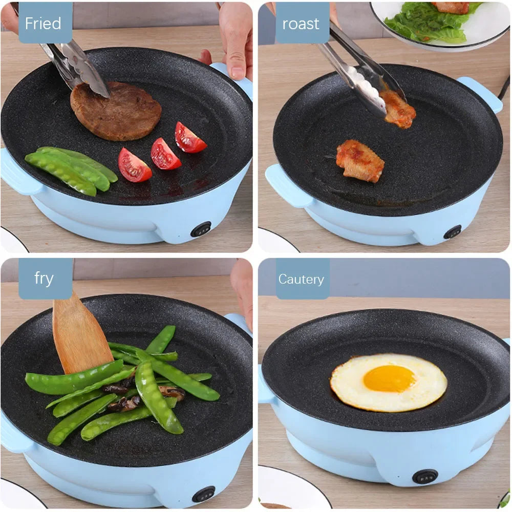 220V Multifunction Electric Frying Pan Skillet Non-Sticky Grill Fry Baking Roast Pan Cooker Steak Barbeque Cooking Kitchen Tool