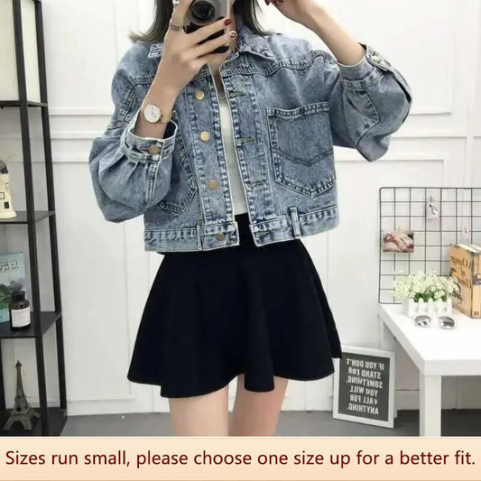 Women's Loose-fit Cropped Denim Jacket Spring/autumn Casual Top Student Style Bf Jacket 2023 New Fashion Small Outerwear