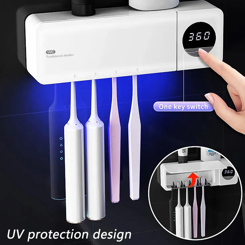 2 PCS Set Toothbrush Sterilizer Intelligent Wall Mounted Fully Automatic Sensing Ultraviolet Sterilization No Punching Toothbrush Holder Oral Hygiene Accessories Bathroom Supplies