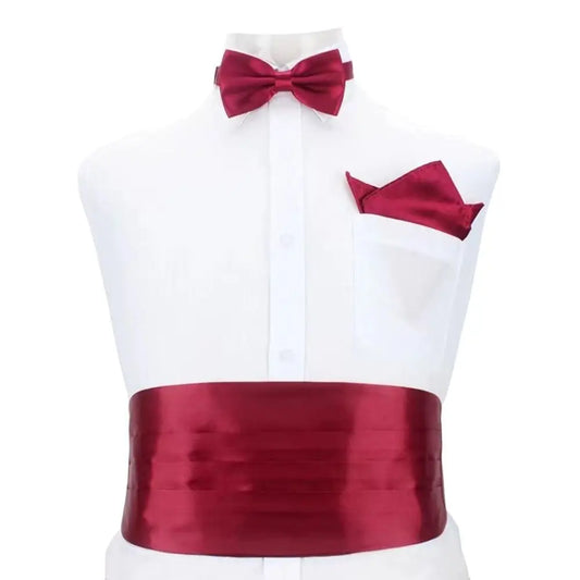 NEW Set Fashion Wide Silk Satin Tuxedo Cummerbund Elastic Gentleman Pocket Square Belly Band Business Neck Tie Set Compere Wedding Guest Evening Party Groom Formal Apparel Sets